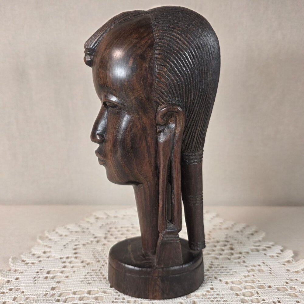 Authentic African Ebony Maasai Tribal Head Sculpture Handcrafted Wooden Art - Picture 2 of 8